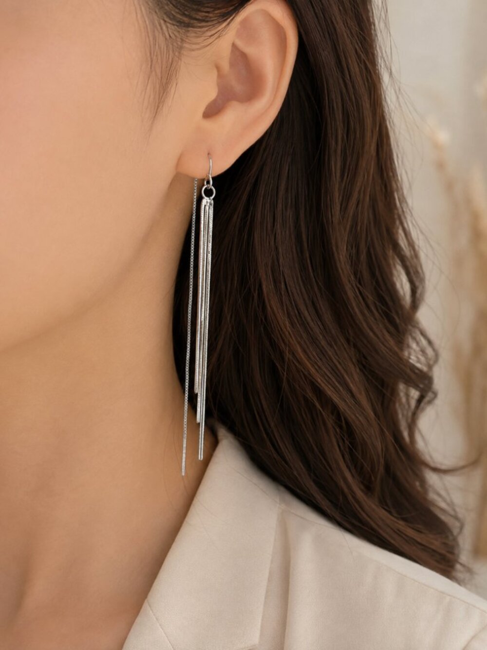 925 Sterling Silver Dangle Long Drop Earrings Silver Threader Earrings